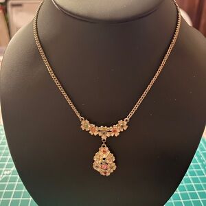 Stunning Vintage Intricate Floral Multicolor Crystal Rhinestone gold necklace